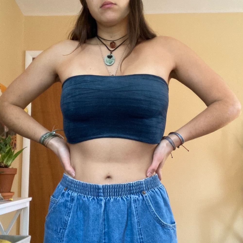 Dark blue velvet tube top bandeau